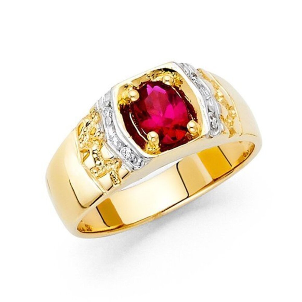 10mm 14K Gold CZ Men's Ruby Ring